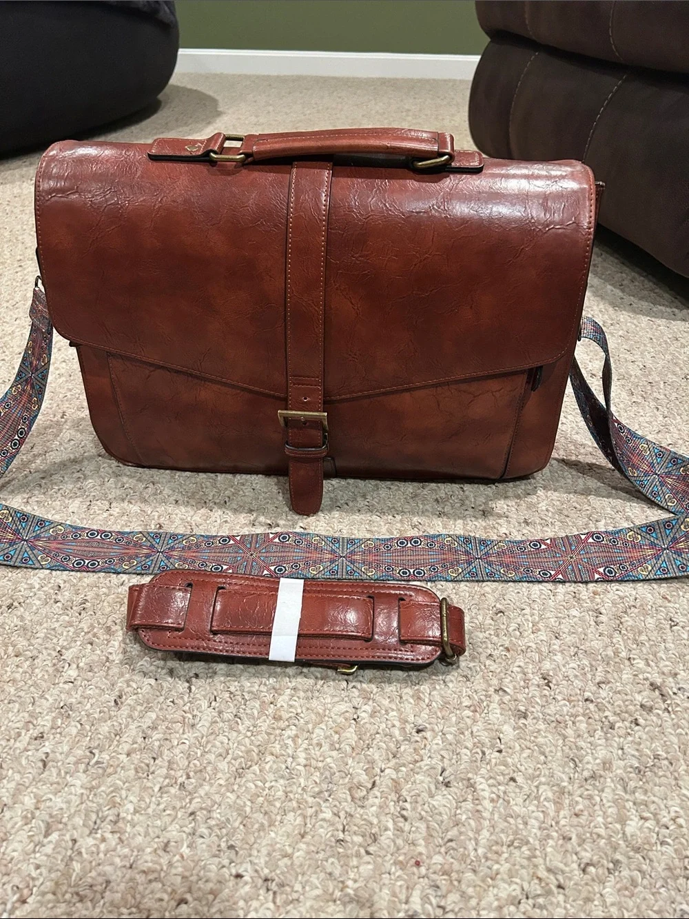 Men's Brown Leather Messenger Bag - Classic Office Briefcase
